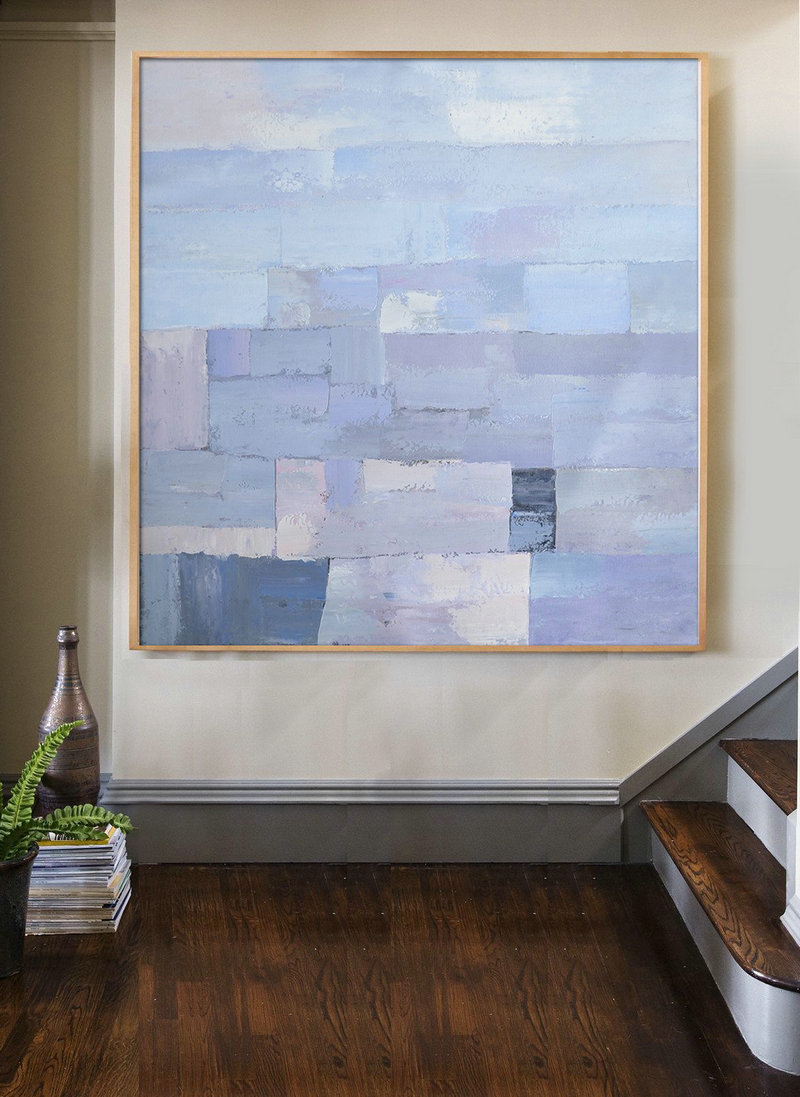 Extra Large Acrylic Painting On Canvas,Oversized Contemporary Art,Acrylic Painting Large Wall Art,Violet Ash,Grey,Blue.etc